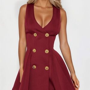 Fashion Nova Burgundy Double-Breasted Mini Dress